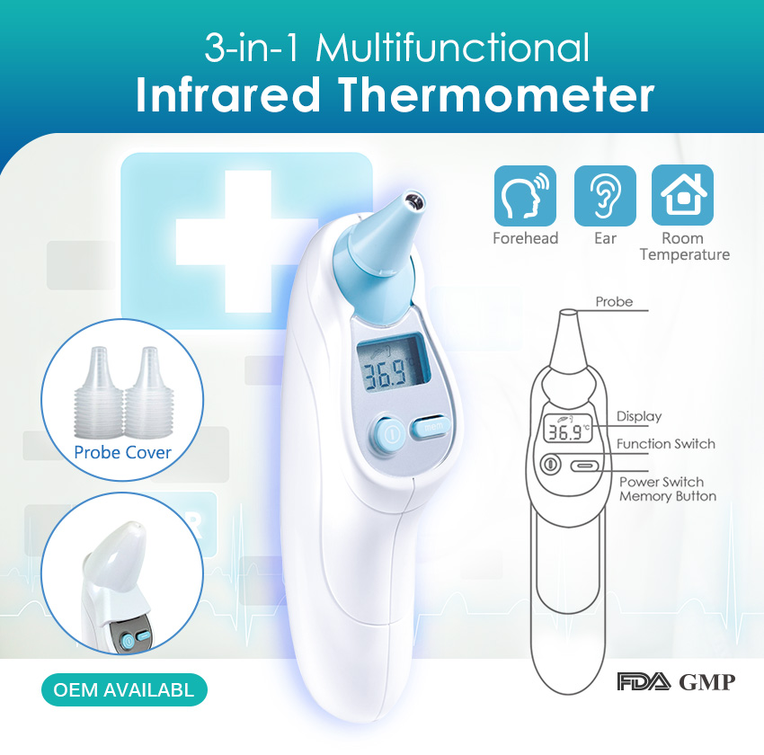 Thermomètre frontal auriculaire infrarouge