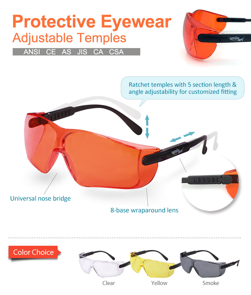 Óculos de proteção tipo templo ajustáveis